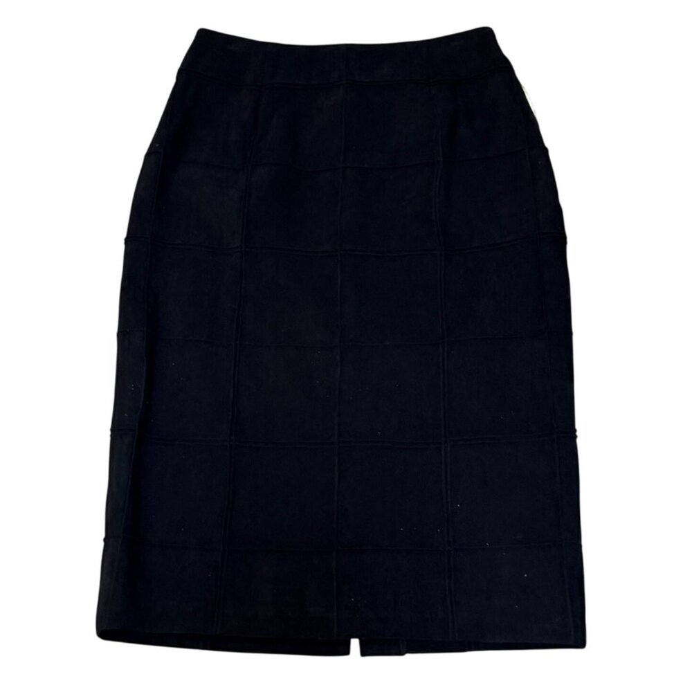 Silk Club Midi Pencil Skirt Size 12 Black Patchwork Lined Back Zipper Closure